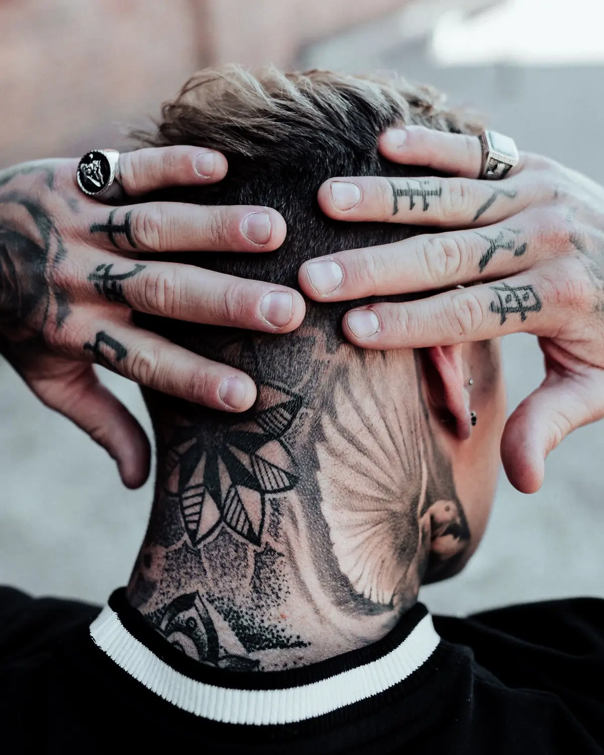 Tattooed Male Hands On Neck HighRes Stock Photo  Getty Images